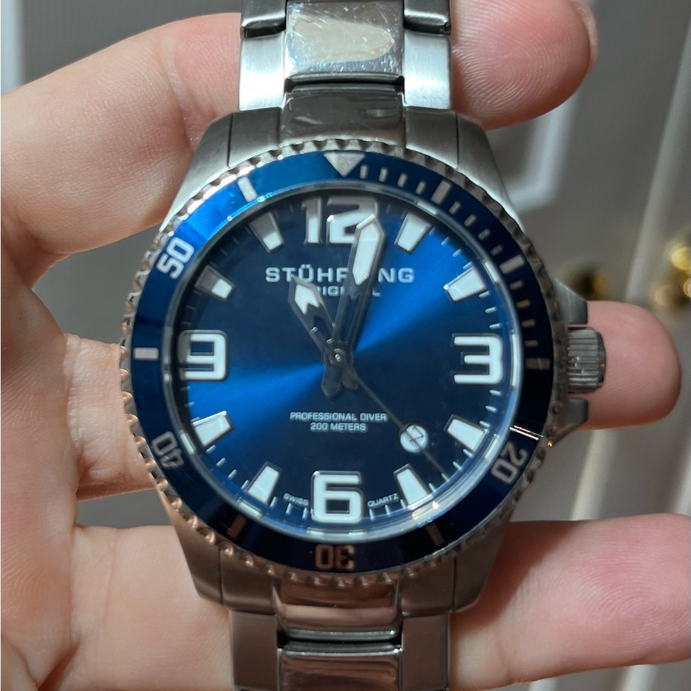 Stuhrling Original Men's Blue Dial Stainless Steel Dive Watch